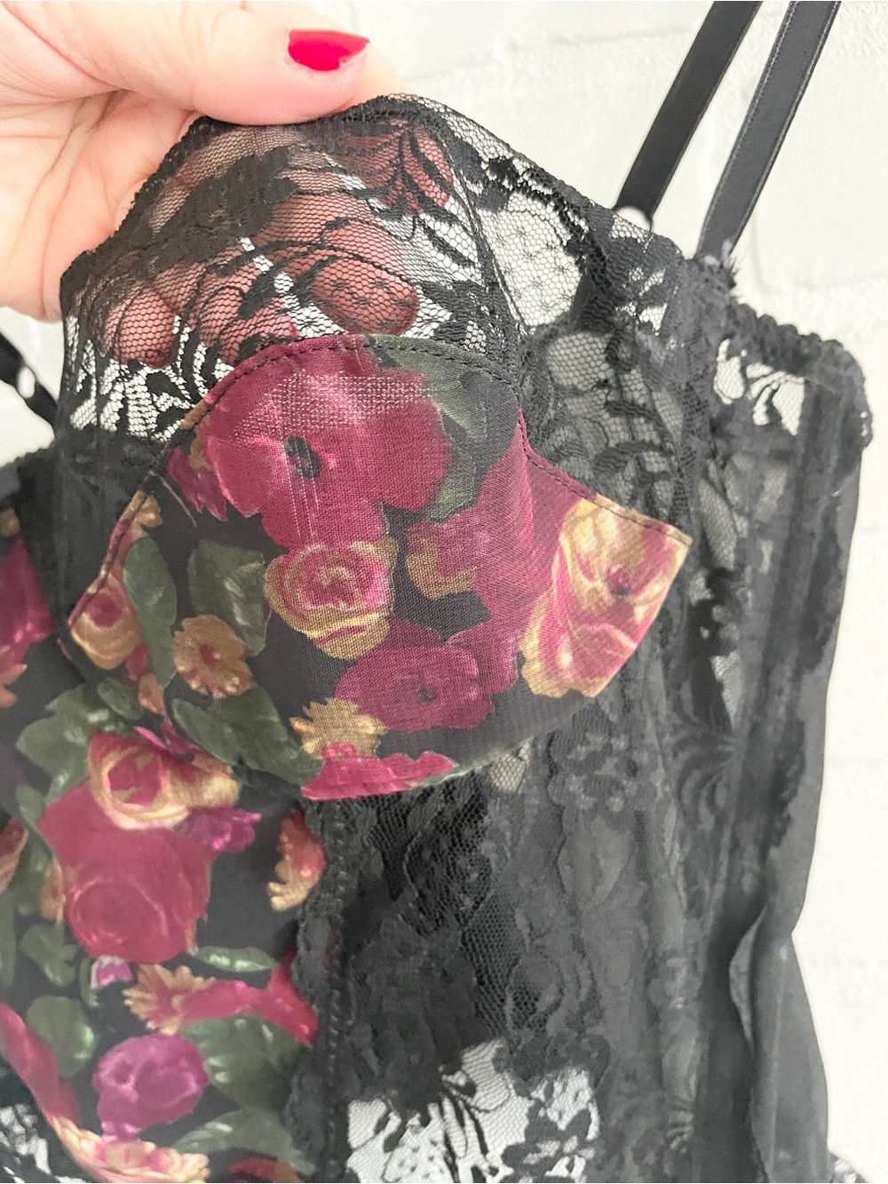 Y2K Sheer Lace Dark Floral Bustier Garter Corset Statement Vintage Size L - Picture 15 of 16